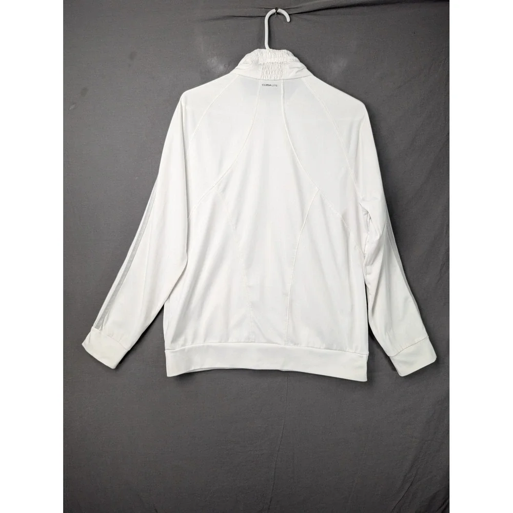 Adidas Climalite Track Jacket White Silver 3-Stripes Full Zip Mens Size L 5683